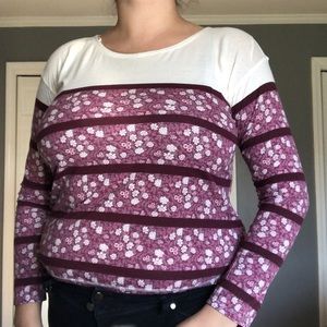 Floral Striped American Eagle Long Sleeve Tee